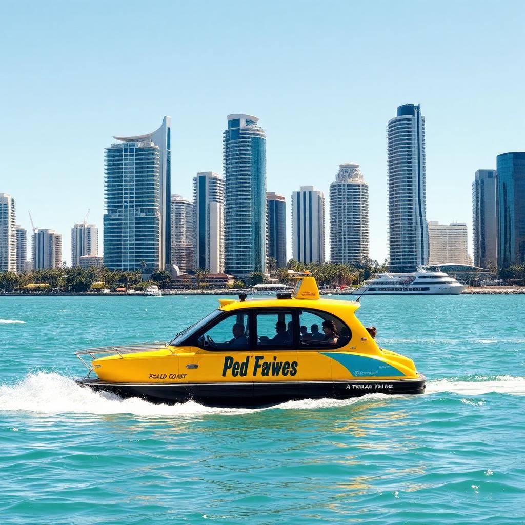 Gold Coast water taxi cruising the Broadwater with Surfers Paradise skyline behind