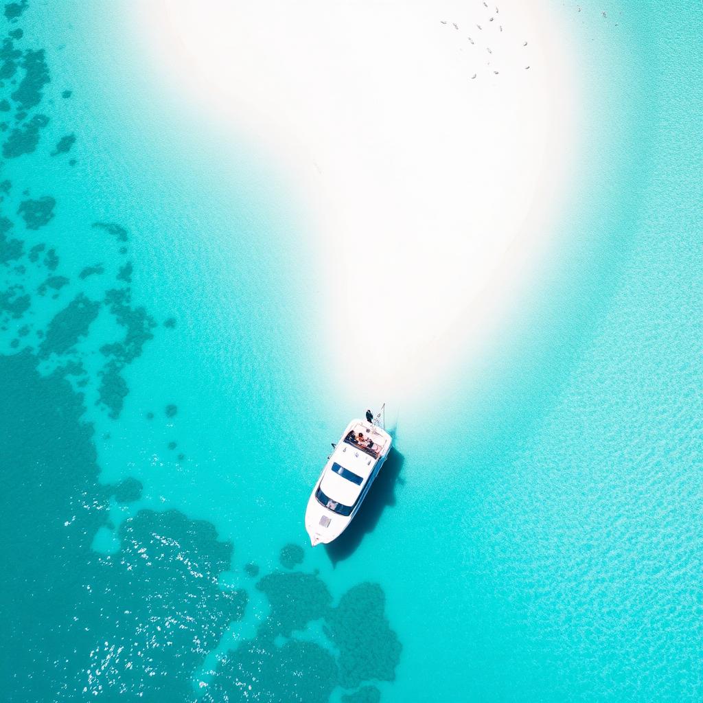 Aerial view of a water taxi anchored off Whitehaven Beach in the Whitsundays